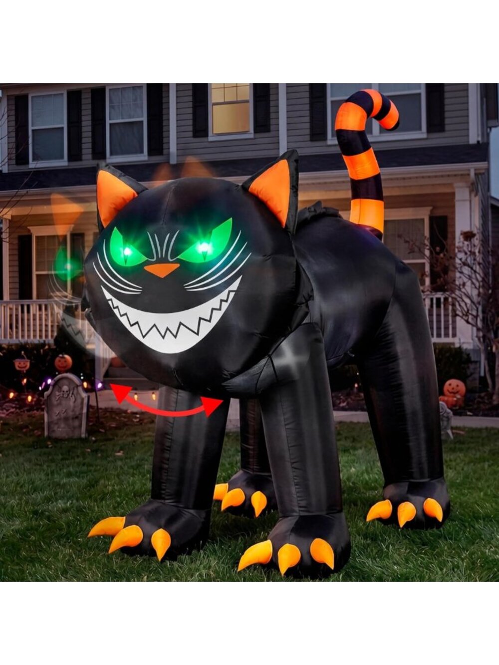 7ft Halloween Inflatable Black Cat with Moving Head & LED Lights for Yard Decor